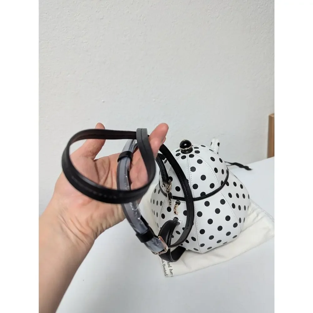 Kate Spade Alice in Wonderland Teapot Party White Polka Dot Crossbody Bag NWOT